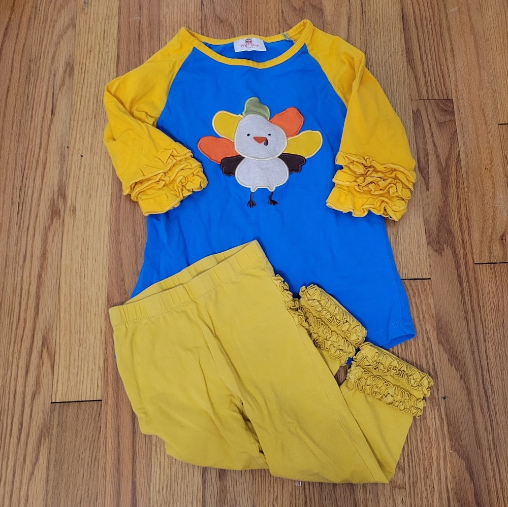 Ruffle Butts Ruffle Girl Thanksgiving Turkey Set Size 2T Blue Yellow Cute *Read*